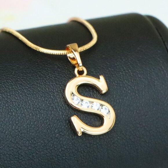 "Rose Gold Letter S Pendant with Sparkling Crystals – Elegant Finish, XPPT1368 - Picture 1 of 13